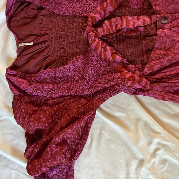 Free People Magenta Printed Cutout Button Maxi Dress Sz XL Boho Cottagecore - Picture 5 of 9